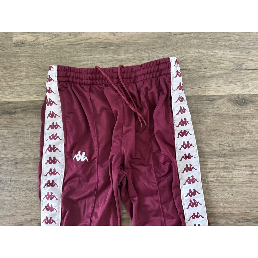 Kappa Y2K Burgundy Logo Tape Track Pants Women's M Zip Ankle Joggers Retro - Picture 4 of 16